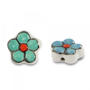 Perline di ceramica fiore verde-blu-rosso