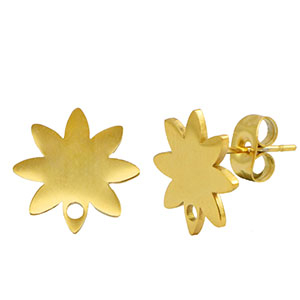 Orecchini in acciaio inossidabile fiore con anellino oro