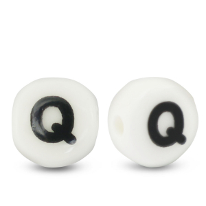 Perline alfabeto in ceramica Q bianco-nero