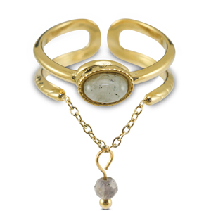 Anelli in acciaio inossidabile con pietra naturale oro-grigio verdastro