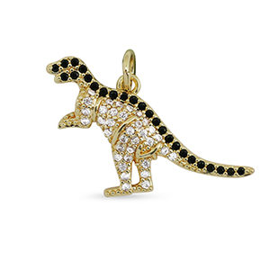 Metallo TQ in ottone ciondolo zirconi dinosauro oro-nero