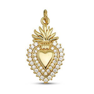 Metallo TQ in ottone ciondolo zirconia cuore oro