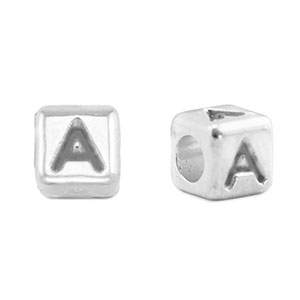 Perline alfabeto di metallo DQ A argento antico (privo di nichel)