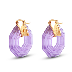 Orecchini alla moda in resina esagono oro-trasparente viola