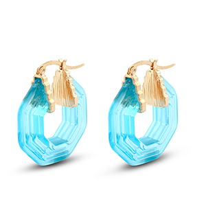 Orecchini alla moda in resina esagono oro-trasparente turchese blu
