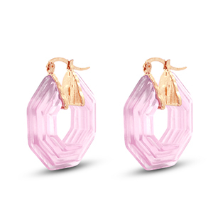 Orecchini alla moda in resina esagono oro-trasparente rosa