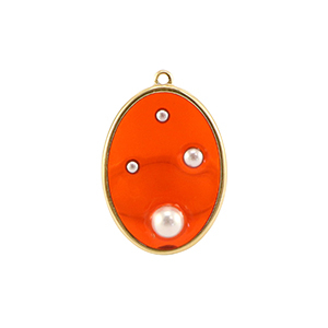 Pendenti in resina ovale con perline oro-arancione-bianco
