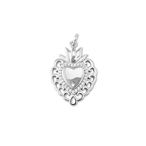 Metallo TQ in ottone ciondolo cuore con lotus argento