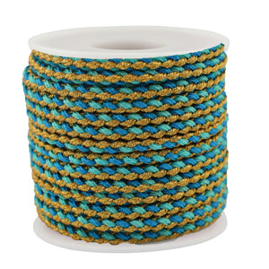 Cordoncino intrecciato alla moda 3mm turchese-blu-oro