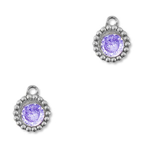 Ciondoli in acciaio inossidabile rotondi con zircone argento-viola