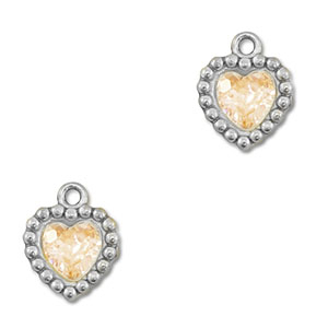 Ciondoli in acciaio inossidabile zircone cuore argento-arancione chiaro