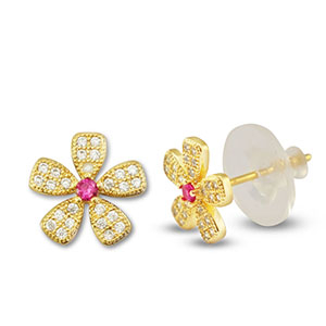 Metallo TQ in ottone orecchini zirconia fiore oro