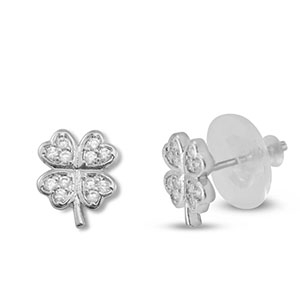 Metallo TQ in ottone orecchini zirconia quadrifoglio argento