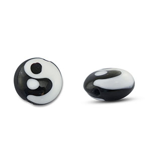 Perline di vetro dipinte a mano Yin & Yang nero-bianco