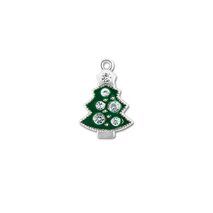 Ciondoli di metallo zirconi albero di natale argento-verde