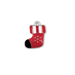 Ciondoli di metallo calza di natale argento-rosso-bianco-nero