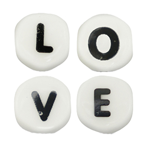 Perline alfabeto in ceramica - LOVE bianco-nero