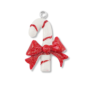 Pendenti in resina bastoncini di zucchero con fiocco bianco-rosso