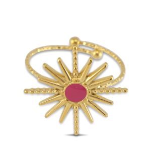 Anelli in acciaio inossidabile smalto stella oro-rosa scuro