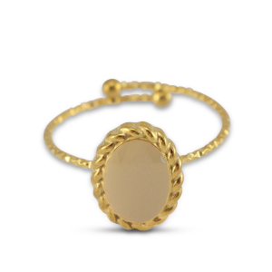 Anelli in acciaio inossidabile smalto ovale oro-beige