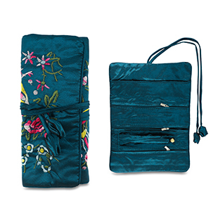 Portagioie da viaggio con fiori blu ottanio