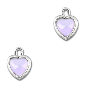 Pendenti di vetro Crystal Glass cuore lilla chiaro-argento