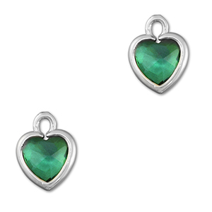 Pendenti di vetro Crystal Glass cuore verde smeraldo-argento