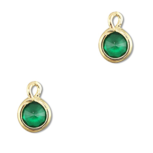 Pendenti di vetro Crystal Glass tonda verde smeraldo-oro