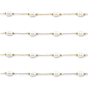Componenti in acciaio inossidabile catena a rol&ograve; con imitazione di perle ovale oro-bianco