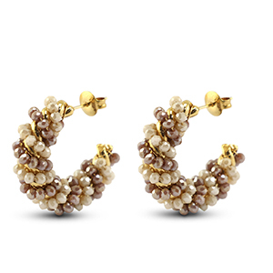 Orecchini sfaccettati spirale marrone AB-beige AB-oro