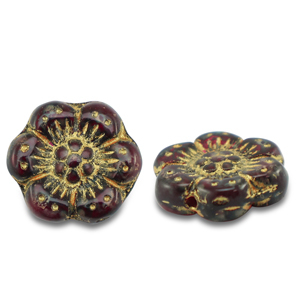 Perline Rep. Ceca boho flower 14mm trasparente rosso-oro