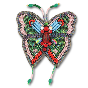 Broches farfalla rosso-verde-rosa