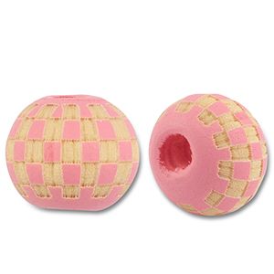 Perline di legno tonde 10mm con motivo rosa-naturale