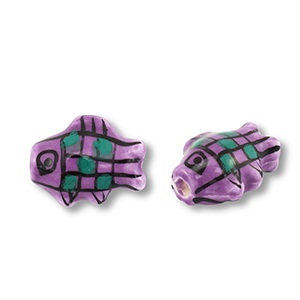Perline di ceramica pesce viola-verde-nero