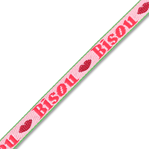 BY31&reg; Nastro con testo "Bisou" rosa-rosso-verde scuro
