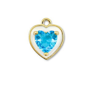 Metallo TQ in ottone ciondolo cuore oro-bianco-blu chiaro