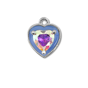Metallo TQ in ottone ciondolo cuore argento-blu-rivestimento AB