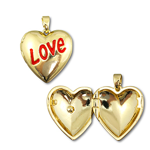 Ciondoli in ottone Eco-brass&reg; medaglione cuore oro-rosso