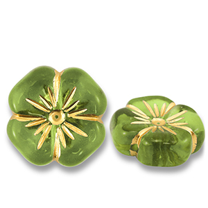 Perline in acrilico fiore verde oliva-oro