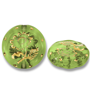 Perline in acrilico tonda con fiore verde oliva-oro