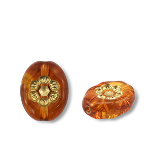 Perline in acrilico ovale con fiore marrone cognac-oro