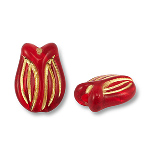 Perline in acrilico tulipano rosso-oro