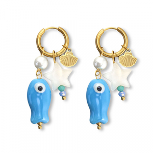 Orecchini in acciaio inossidabile pesce oro-blu-bianco