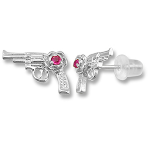 Metallo TQ in ottone orecchini revolver argento-rosa scuro