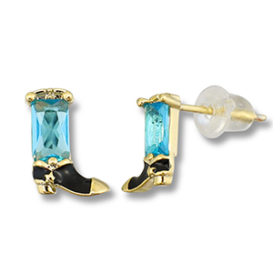 Metallo TQ in ottone orecchini stivale da cowboy oro-blu chiaro
