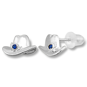Metallo TQ in ottone orecchini cappello da cowboy argento-blu scuro