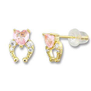 Metallo TQ in ottone orecchini ferro di cavallo con cuore oro-rosa chiaro