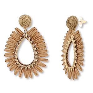 Orecchini alla moda in rafia a goccia marrone-marrone chiaro-oro