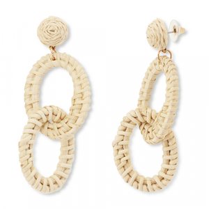 Orecchini alla moda in rafia ovale beige-bianco
