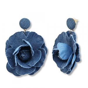 Orecchini alla moda a fiore denim-look blu denim--oro